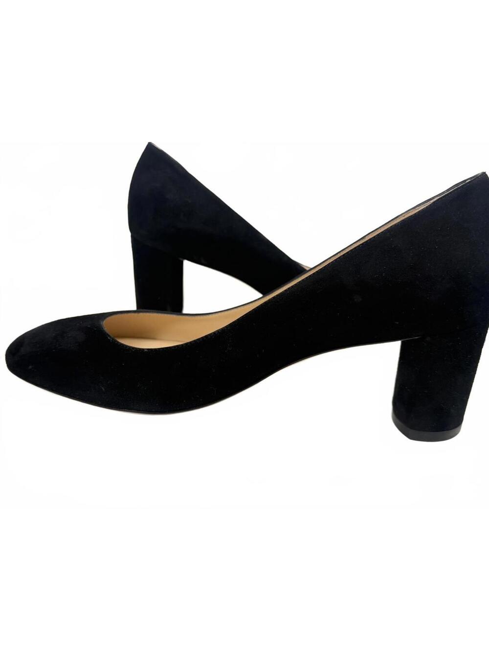 Stuart Weitzman‎ Black Suede Pumps - Almond Toe Block Heel - Women's Size 7.5